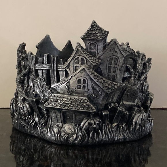 Homework by Harry Slatkin Halloween Village of Haunted Houses Candle Pedestal - Picture 1 of 6